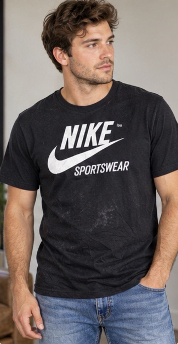 Nike Sportswear T Shirt Mens Small Black White Swoosh Logo Graphic Tee